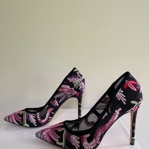 MIX No. 6 Floral Mesh Fabric Embroidered Heels
